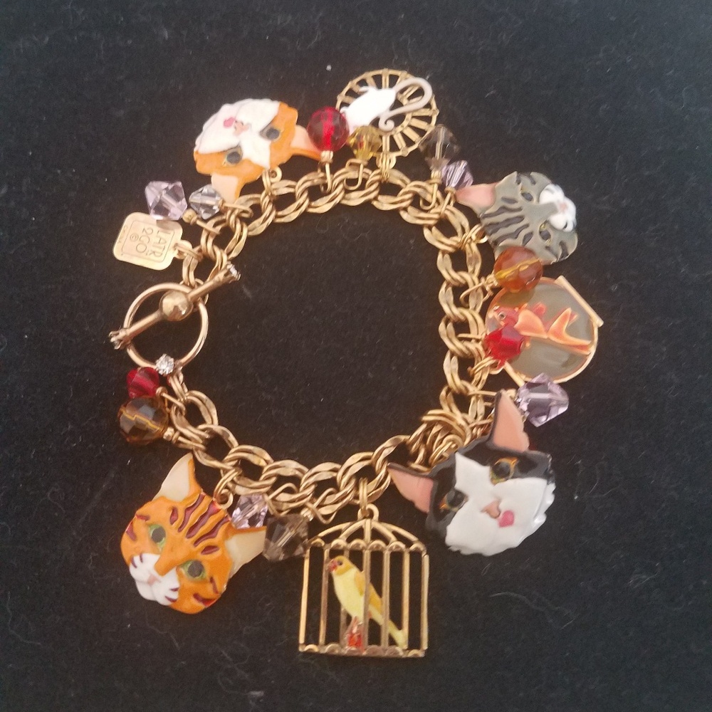 Vintage Latr2Go Cat Charm Bracelet EUC